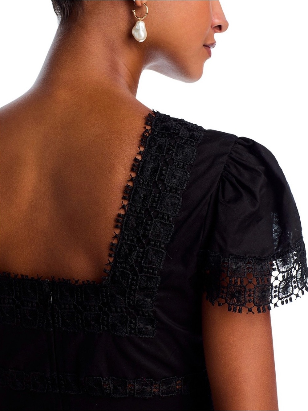Peixoto Black V-Neck Lace Trim Mini Dress - Picture 4 of 10